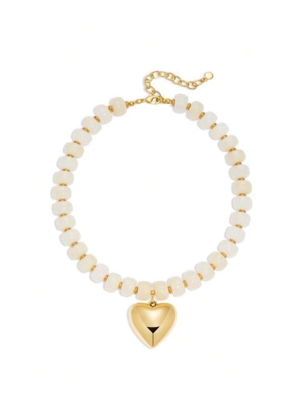 Gold Heart Pendant White Bead Necklace